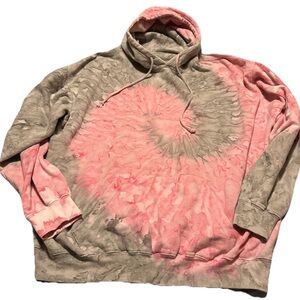 Soft Pink And Gray Swirl Tie Dye Hoodie Sz XL Possibly 2X No Size Tag